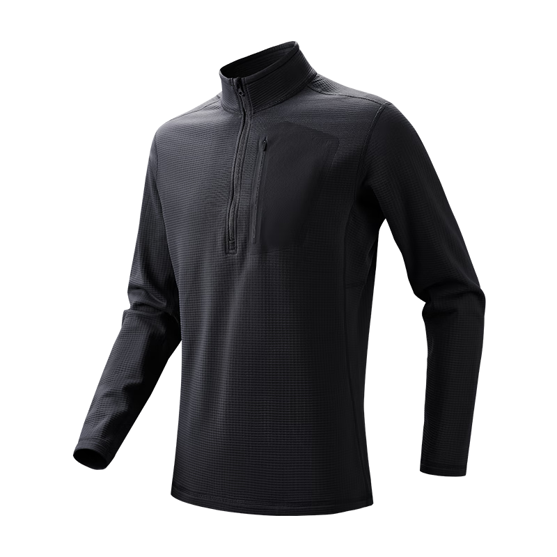 JD Original Winter F1 Series Windproof Fleece Jacket And Pants, Outdoor Sports Warm Coat, Half-Zip Shirt, Black Truffle, 2XL