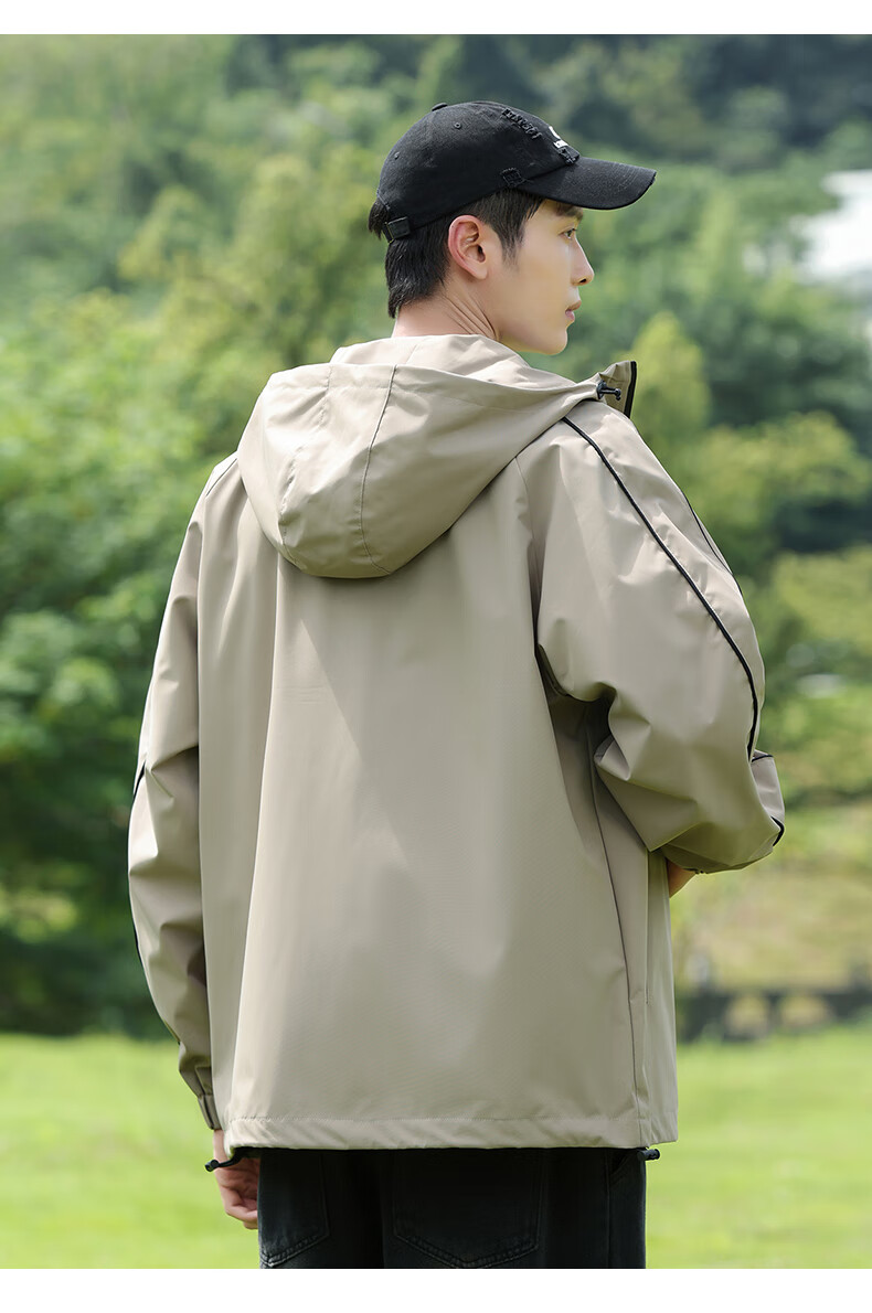 JEEP SPIRIT Men's Autumn Casual Hooded Zip-up Jacket Solid Color Workwear Coat Black 2XL 5
