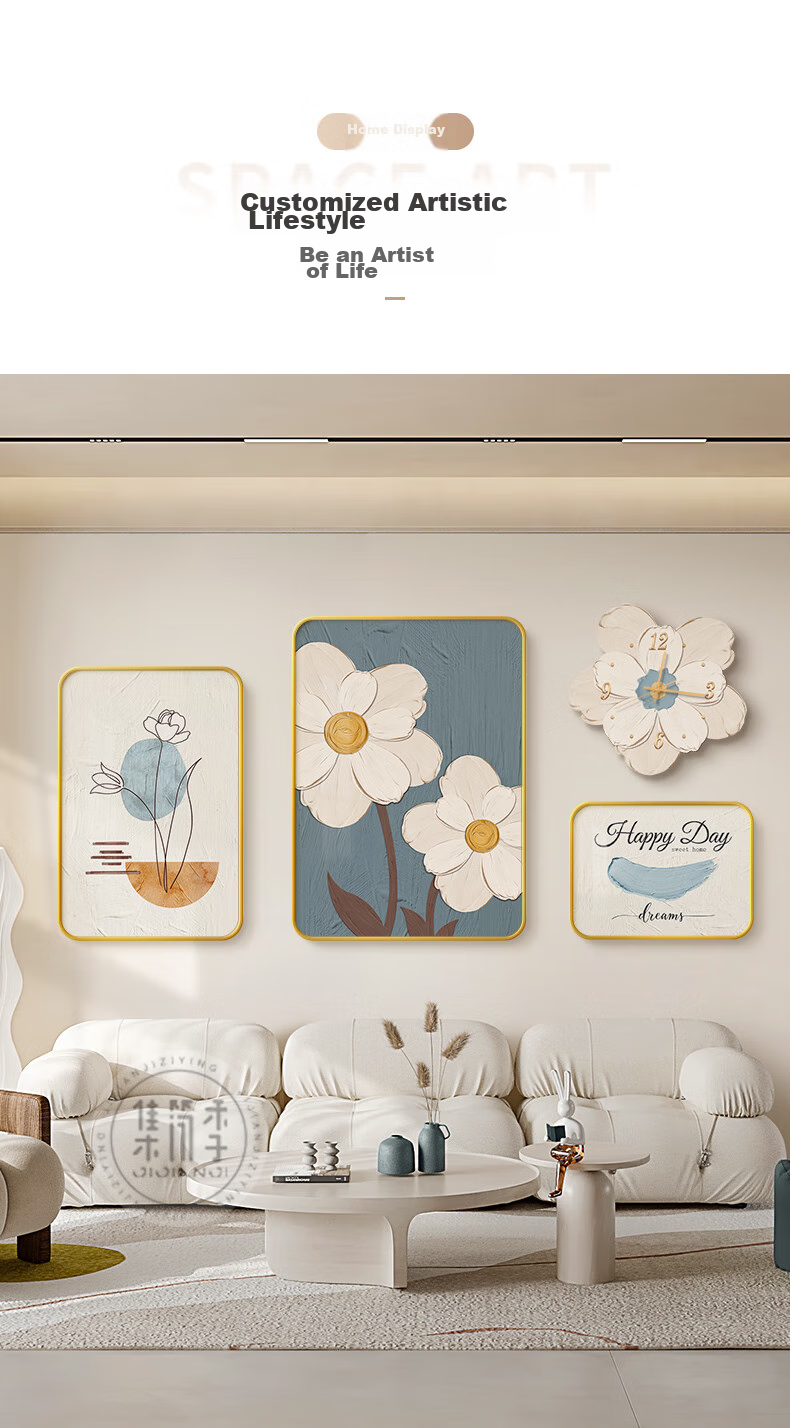 JIJUANJI Cream-Style Living Room Decorative Painting, Modern Minimalist Sofa Background Wall Hanging, High-End Creative Combination Mural 4
