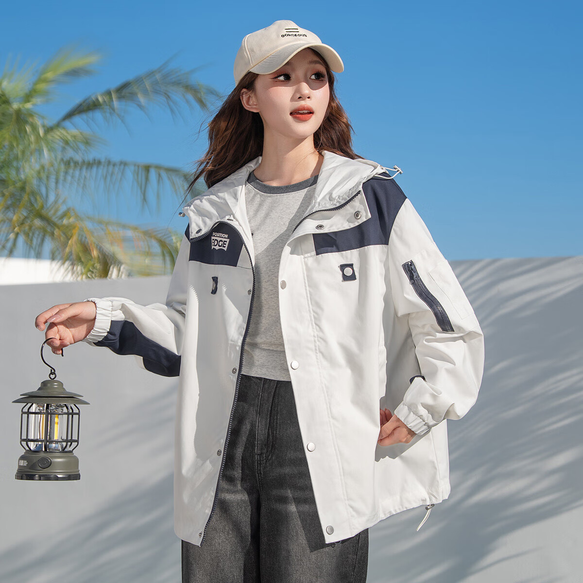 TonLion 2025 Autumn Women's Hooded Patchwork Workwear Jacket