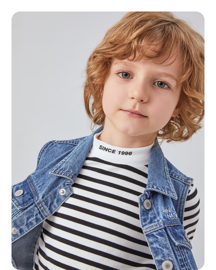 Annil Boys' Mid-Neck Long Sleeve T-Shirt 2025 Autumn New Casual Stretchy Striped Fashion Base Shirt 4