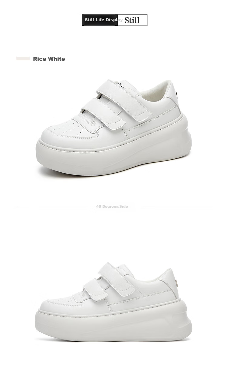 DAPHNE Women's White Sneakers, Spring And Summer Style, Thick-Soled Versatile Velcro Casual Shoes, White Sneakers for Women, Beige, Size 40 14