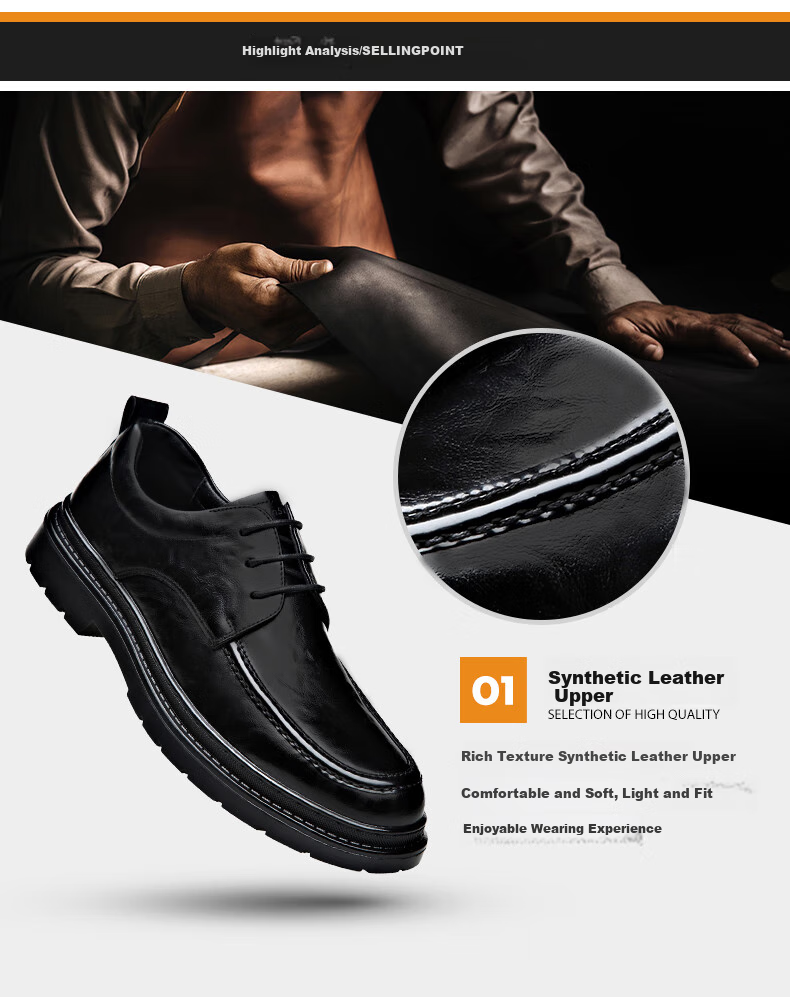 MULINSEN Leather Shoes for Men, Business Formal Wear, Wedding Shoes, Thick-Soled Casual Lace-Up Shoes for Young Men R22033 9