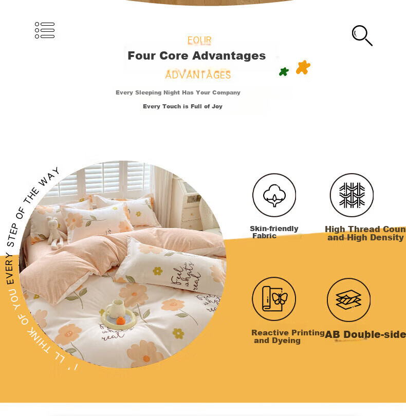 Grace Duvet Cover, Single Piece, 7A Antibacterial Brushed Printed Bedding, Double Size for Home Use, Chuxia, Orange, 200*230cm 1