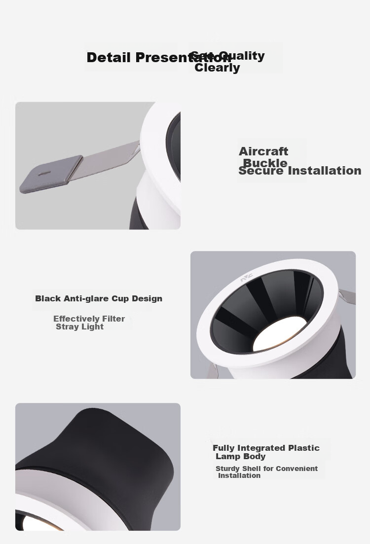 NVC LED Downlight for Home Living Room, Recessed Ceiling Light, Anti-Glare Black Cup, 7W, Smart Stepless Dimming [Yuhua] Ra95 12