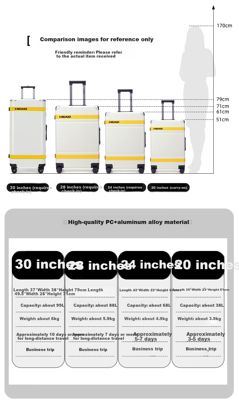 HEAD Aluminum Frame Suitcase for Men And Women, 28-Inch Password Lock Luggage, White And Yellow Color, 28 Inches 2