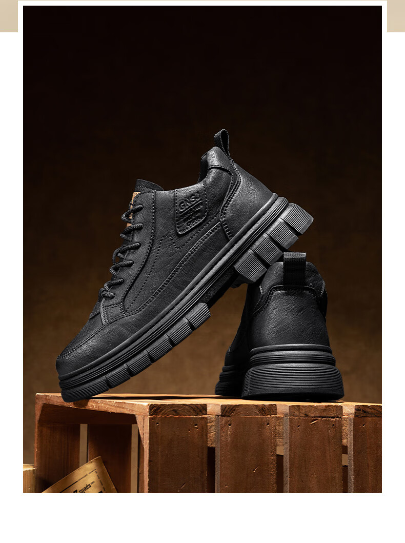 Bull Family Men's Autumn Winter New British Style Martin Boots Fashion Trendy Work Boots Thick Sole Wear-Resistant Motorcycle Boots 17