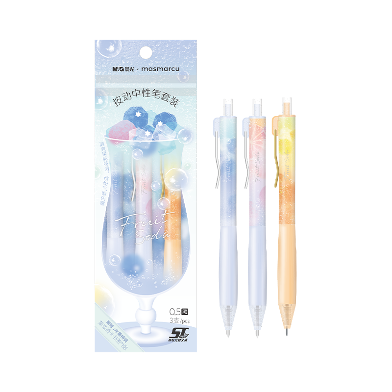 M&G Stationery Bubble Fruit Retractable 0.5mm Gel Pen Large Capacity for Exam Practice ST Tip Smooth Black Ink Pen 3 Pcs/set AGPH8536