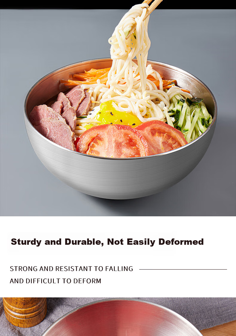 Baijie Korean Cold Noodle Bowl, Rice Mixing Bowl, 20cm Stainless Steel Large Bowl, Soup Bowl, Korean Cuisine Tableware, Ramen Bowl, Silver Color 2