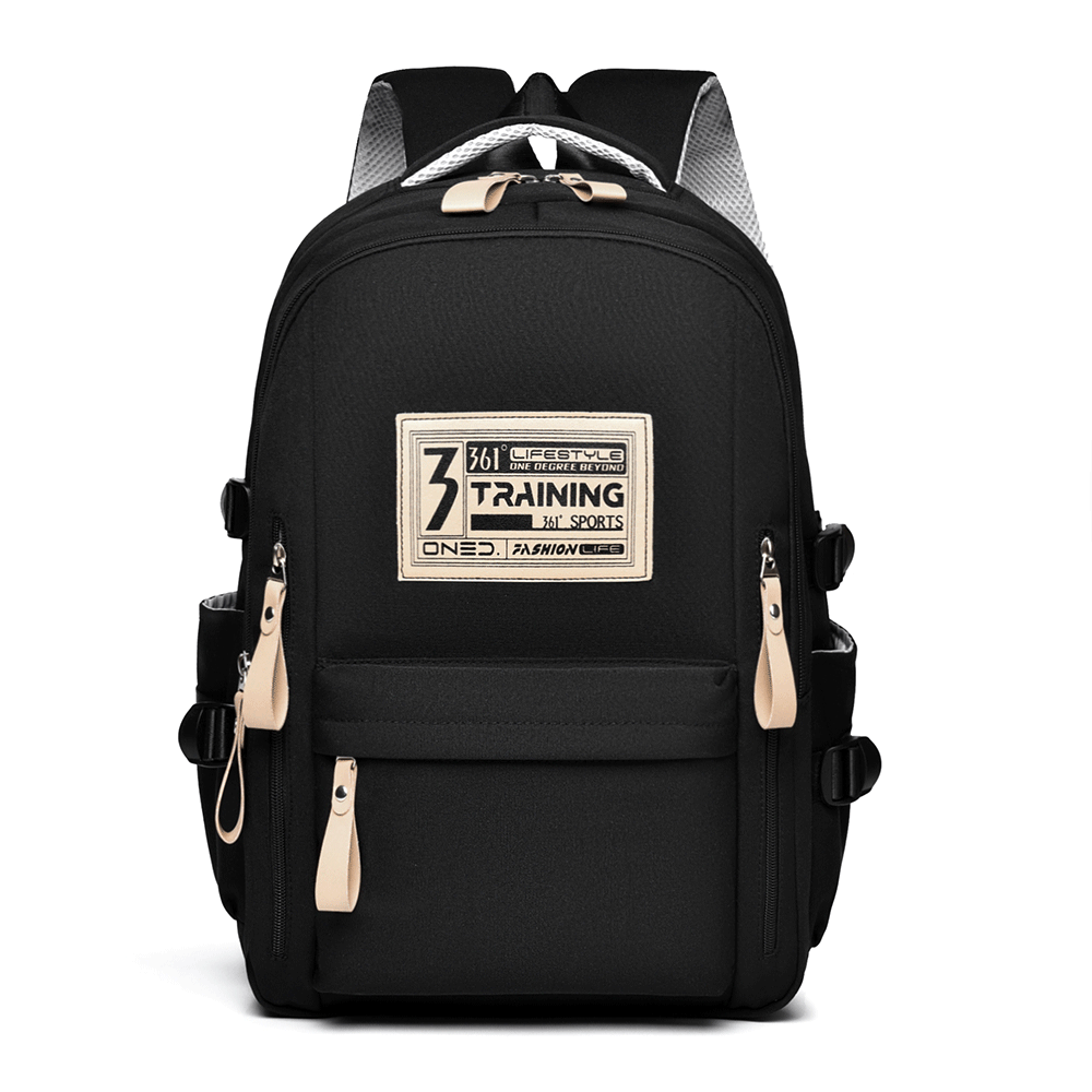361° Unisex Large Capacity Simple Versatile College Style Backpack Casual Fashion Lightweight Commuter Black