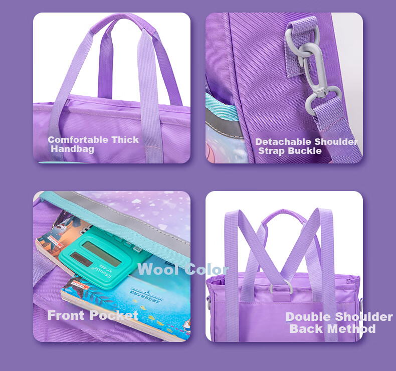 Herder Tutoring Bag Elementary School Backpack for Boys And Girls, Large Capacity Handbag for Children's After-School Classes And Art Supplies, Unicorn Purple 10