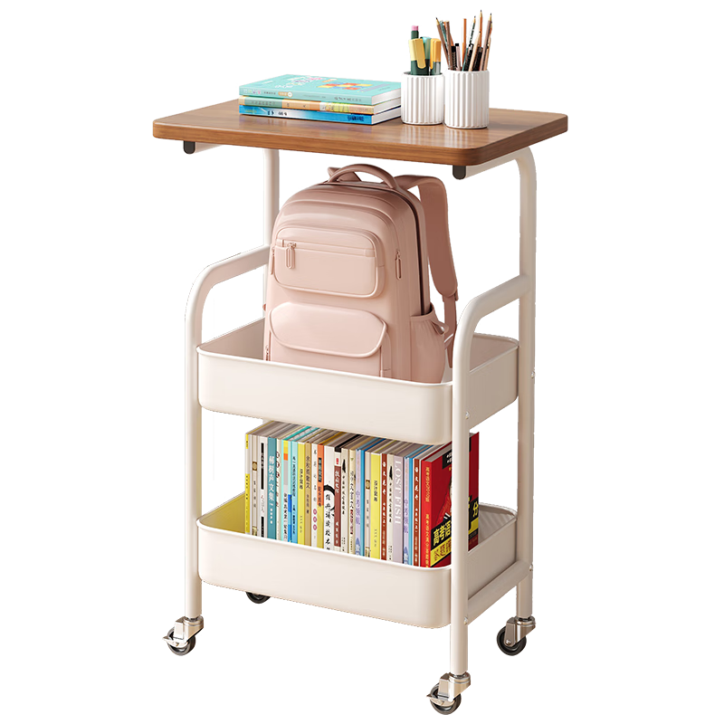 Shanshan Wood Art Floor Bookshelf Mobile Book Storage Rack Home Trolley Snack Rack Bag Rack