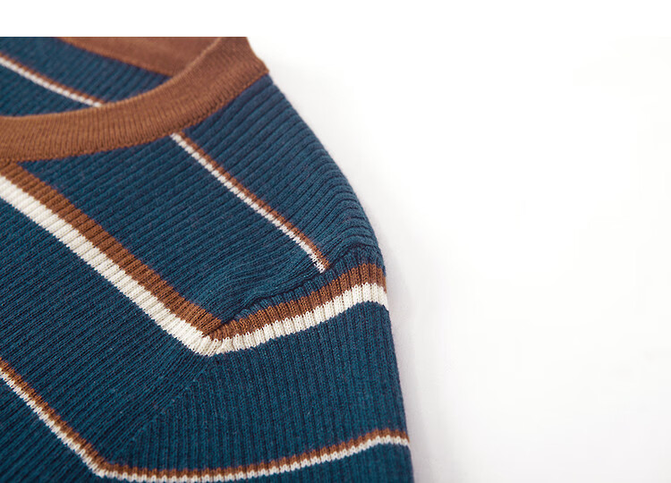 Demana Vintage Colorblock Striped Ribbed Jacquard Slim Knit Sweater with Soft Merino Wool for Autumn Women 4