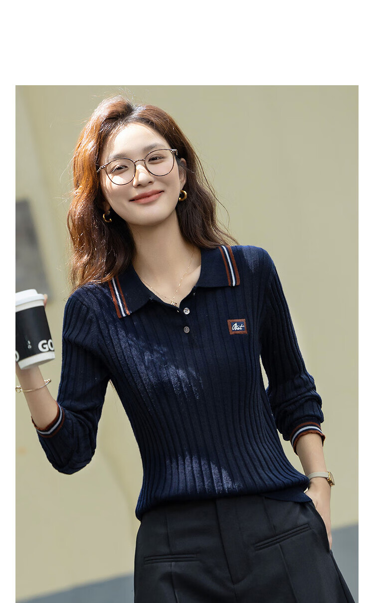 Demana Autumn Smart Collar Colorblock Letter Embroidered Slim Knit Sweater with Fluffy Wool for Women 2