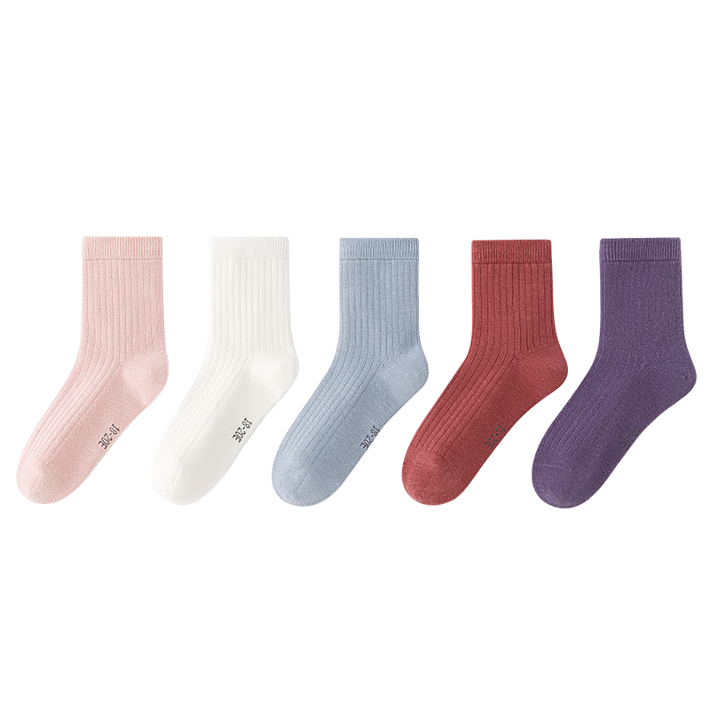 Six Finger Mouse 100% Pure Cotton Seamless Socks Autumn Winter Children's Socks Solid Color Girls Spring Autumn A-Class Mid-Calf Thick Cotton Socks