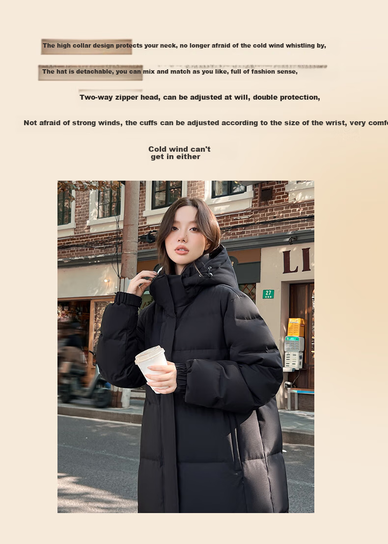 Yalu Solid Color Long down Coat for Women, Winter 2026 New Style, Loose-Fitting Over-Knee Thickened Warm Couple's Mid-Length Coat for Outdoor Activities 7