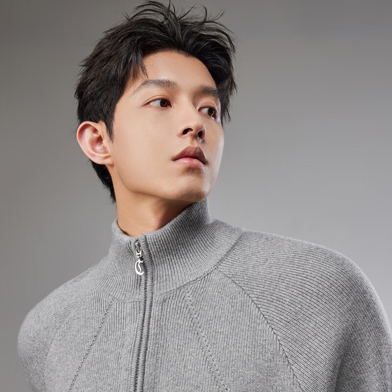 CABBEEN Structured Panel Stand Collar Half-Zip Wool Blend Long Sleeve Sweatshirt for Men Autumn