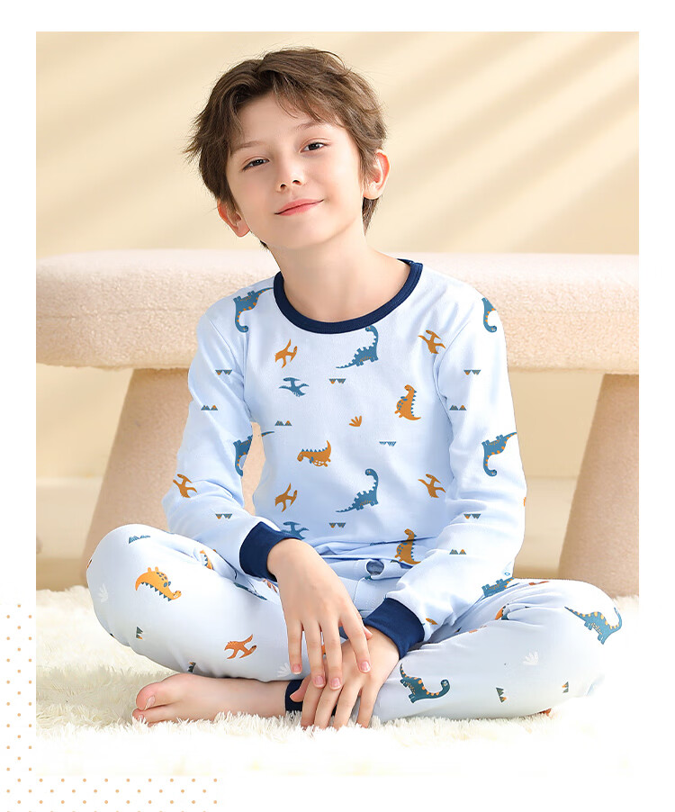 LangSha Boys' Antibacterial Pure Cotton Thermal Underwear Set Autumn Winter Youth Pajamas 150 3