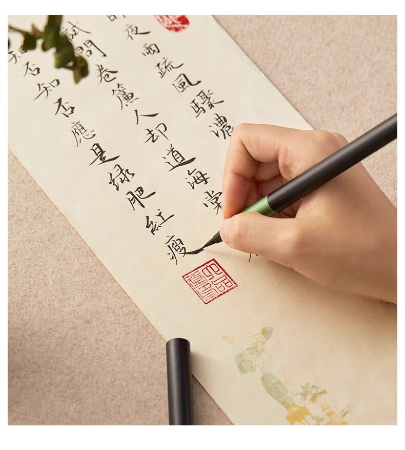Liupintang [Mid-Autumn Festival Gift] Fountain Pen-Style Calligraphy Brush Professional Wolf Hair Soft Brush Small Regular Script Brush for Beginners Running Script Water-Style Practice Set Scientific Calligraphy Brush Ink Cartridge 2