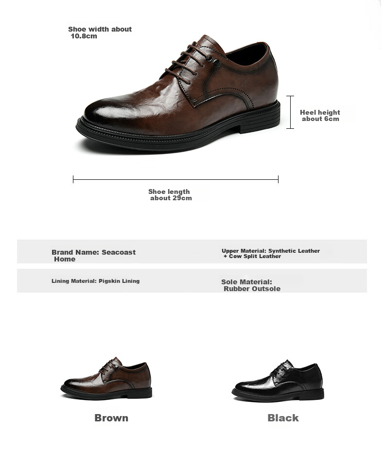 HLA Men's Leather Shoes, Trendy Business Formal Wear, Height-Increasing Derby Shoes HAAPXM4DAO286, Black Heightening, Size 38 5