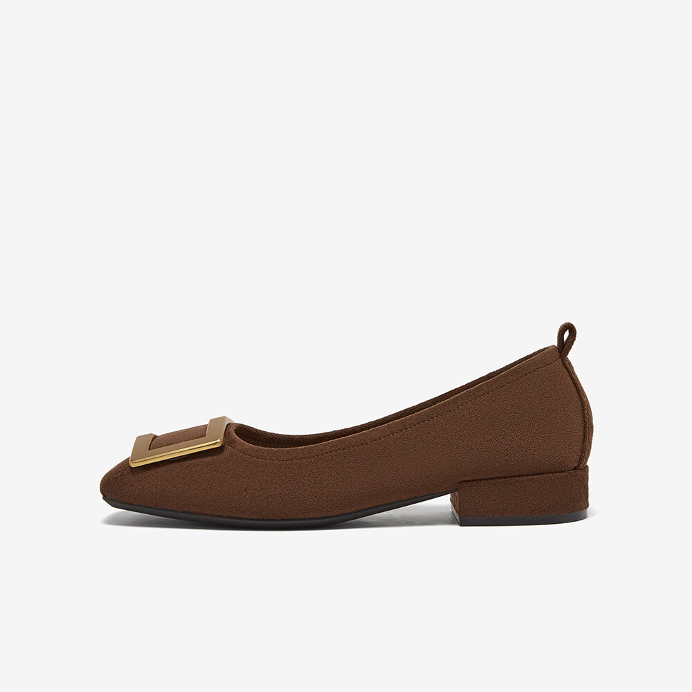 BASTO 26 Spring Simple Fashion Metal Buckle Chunky Heel Square Toe Women's Shoes B0016AQ6 Brown Red 37