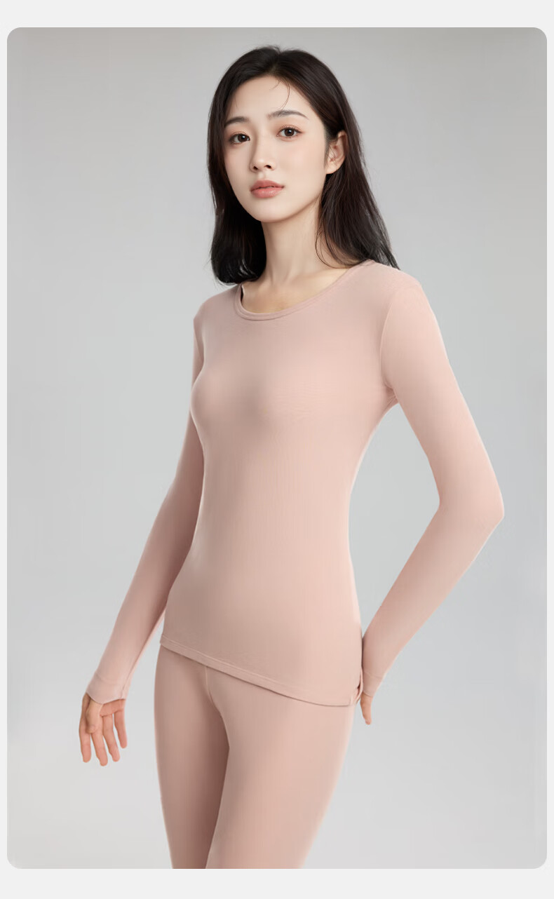 Bejirog Women's Pure Cotton Thermal Underwear Thin 100% Cotton Crew Neck Soft Cotton Autumn Winter Base Layer Set 12