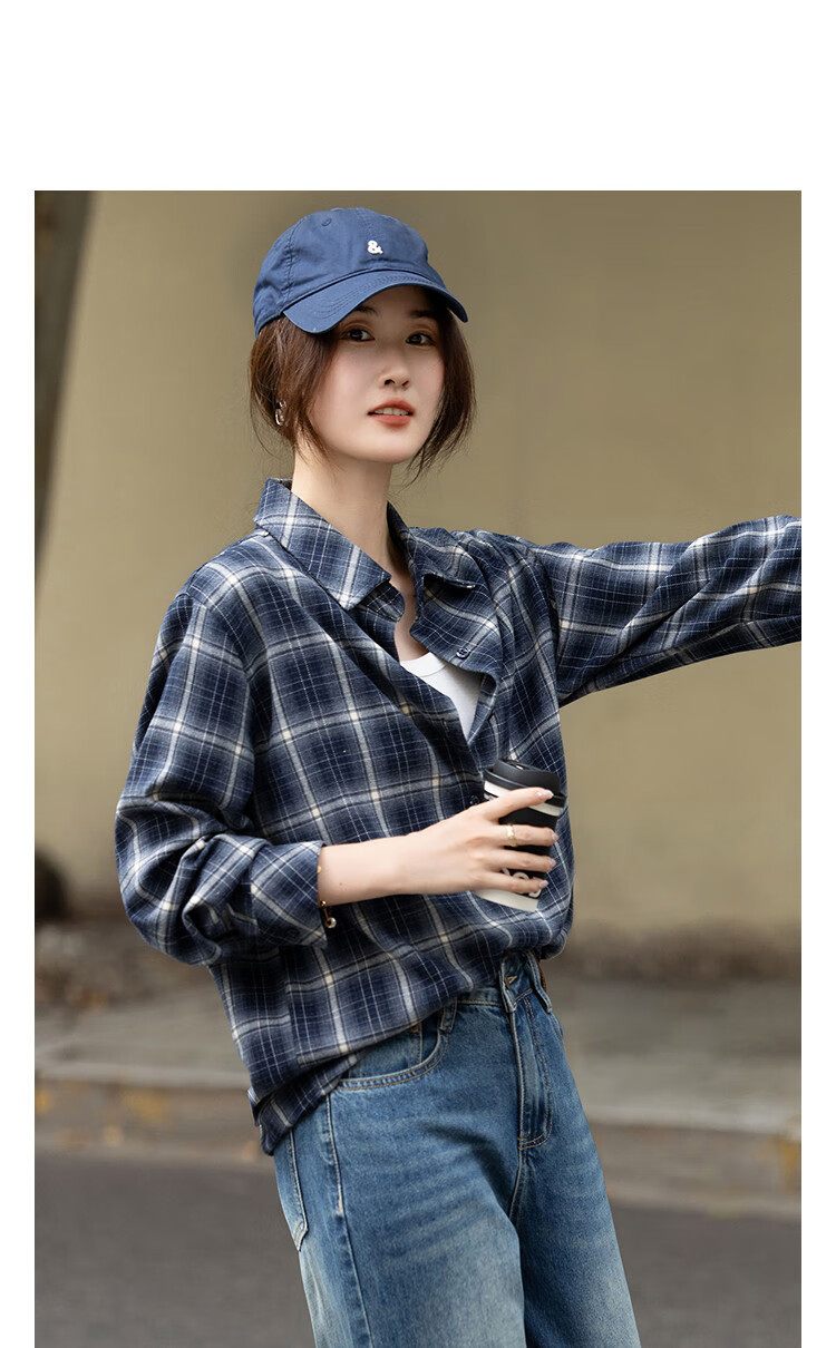 Demana [Smart Sense Academy] Autumn Korean Style Plaid Lapel Long Sleeve Shirt Loose Fit Drop Shoulder Petite Women's Top 1
