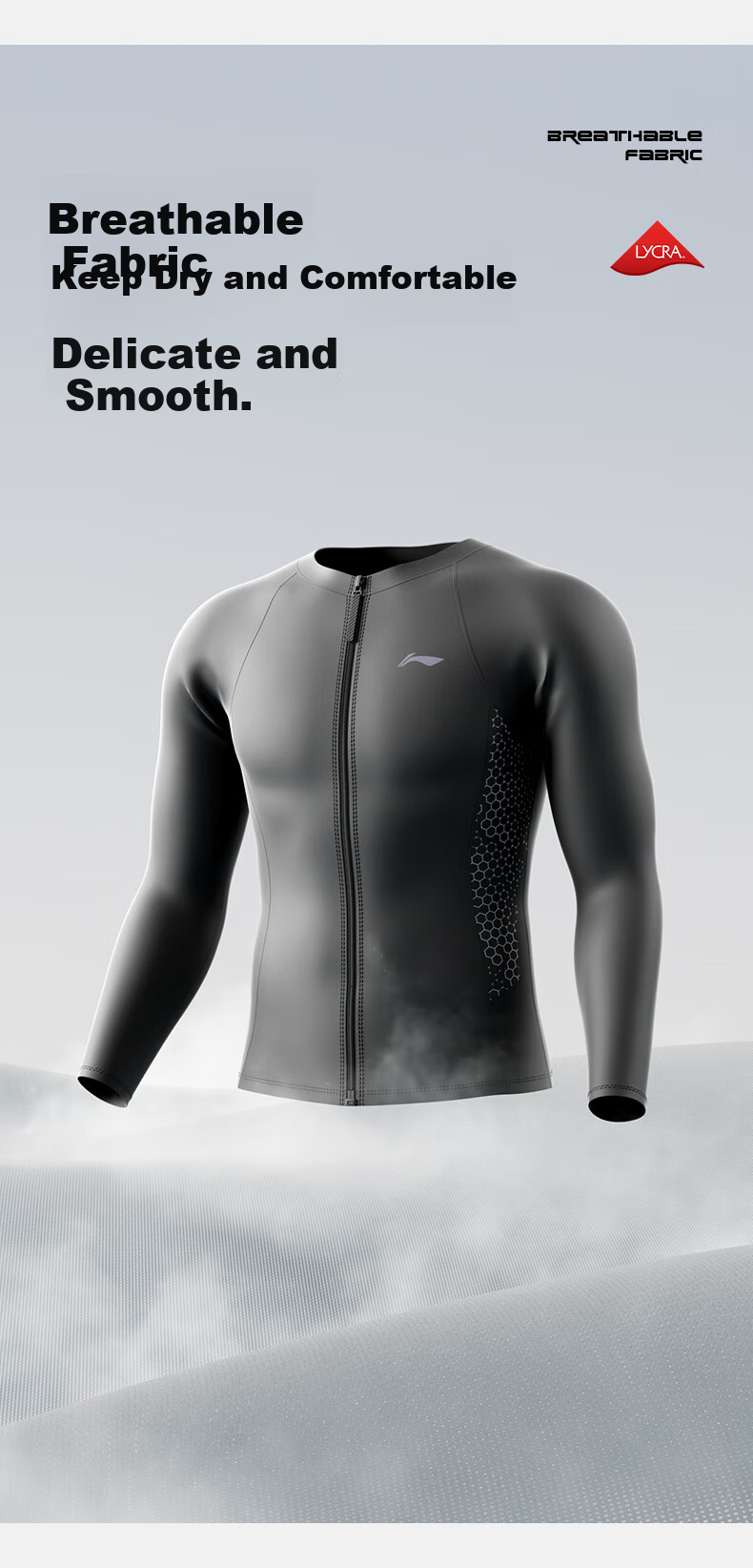 Li-Ning Men's Long-Sleeve Two-Piece Swimsuit, Anti-Embarrassment Jellyfish Suit for Hot Springs, Surfing, And Diving Set 8407 L 3