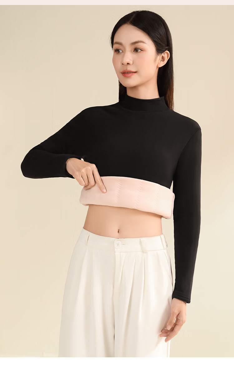 Tingmei [Triple Silk] Fleece-Lined Thickened Half Turtleneck Base Layer Top Women's Autumn Winter Thermal Underwear Shirt 17