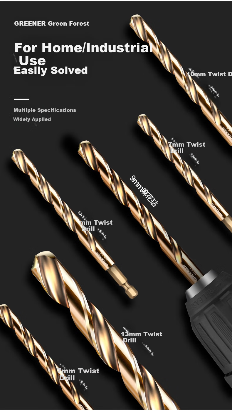 GREENER Hex Shank Twist Drill Bit with Cobalt for Stainless Steel, High Hardness Metal Steel Hand Drill Chuck 7