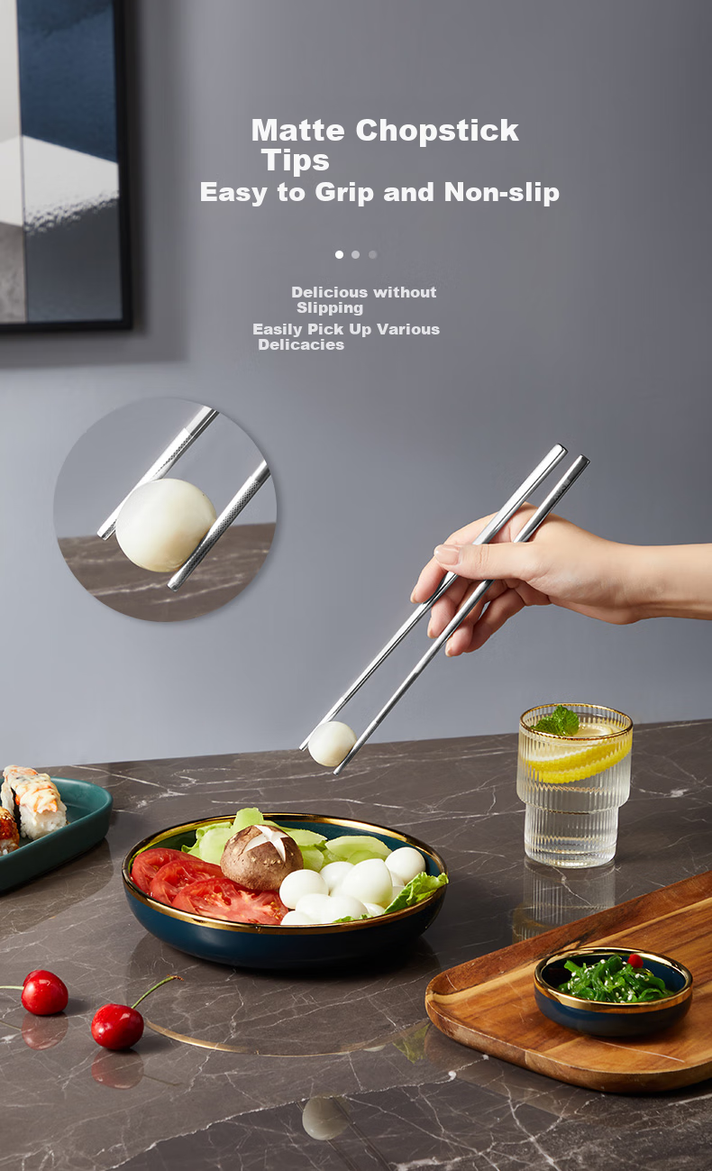 COOKER KING 304 Stainless Steel Chopsticks, Non-Slip Square Chopsticks for Home Use, Hotel-Grade Extended Length, 10 Pairs Set, Dishwasher Safe 5
