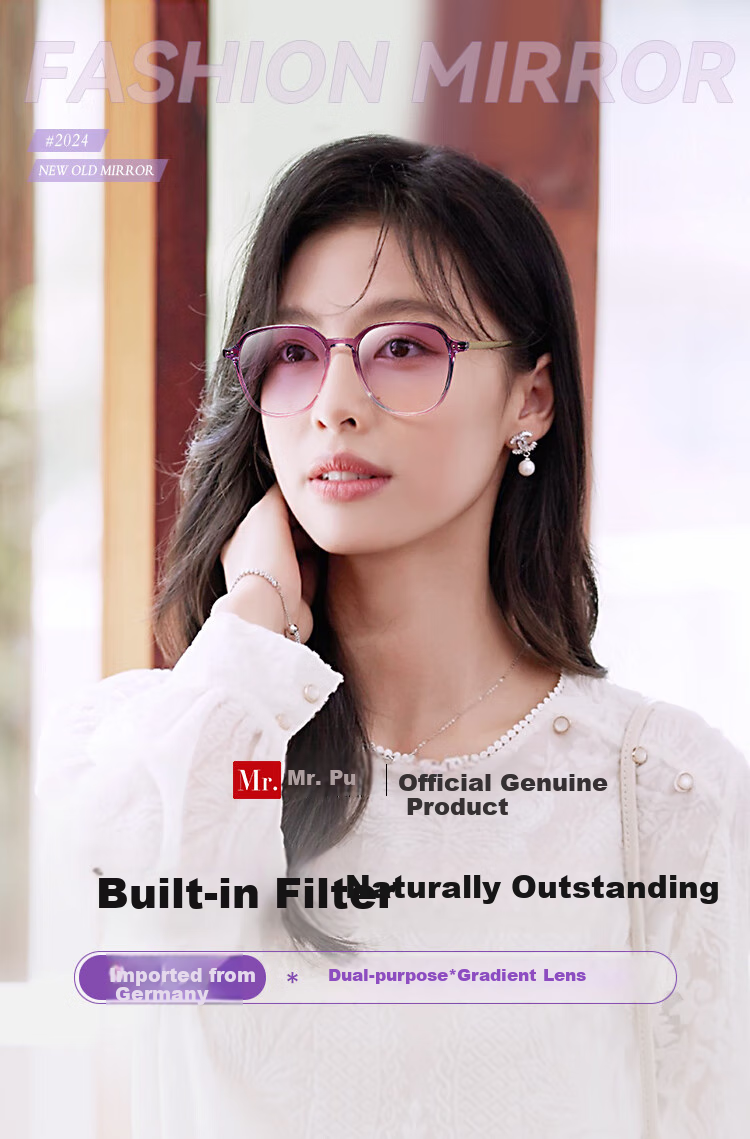 Mr. PuTian Anti-Blue Light Reading Glasses for Women, Bifocal Progressive Purple High-End Reading Glasses, 200 Degrees (For Ages 55-59) 1