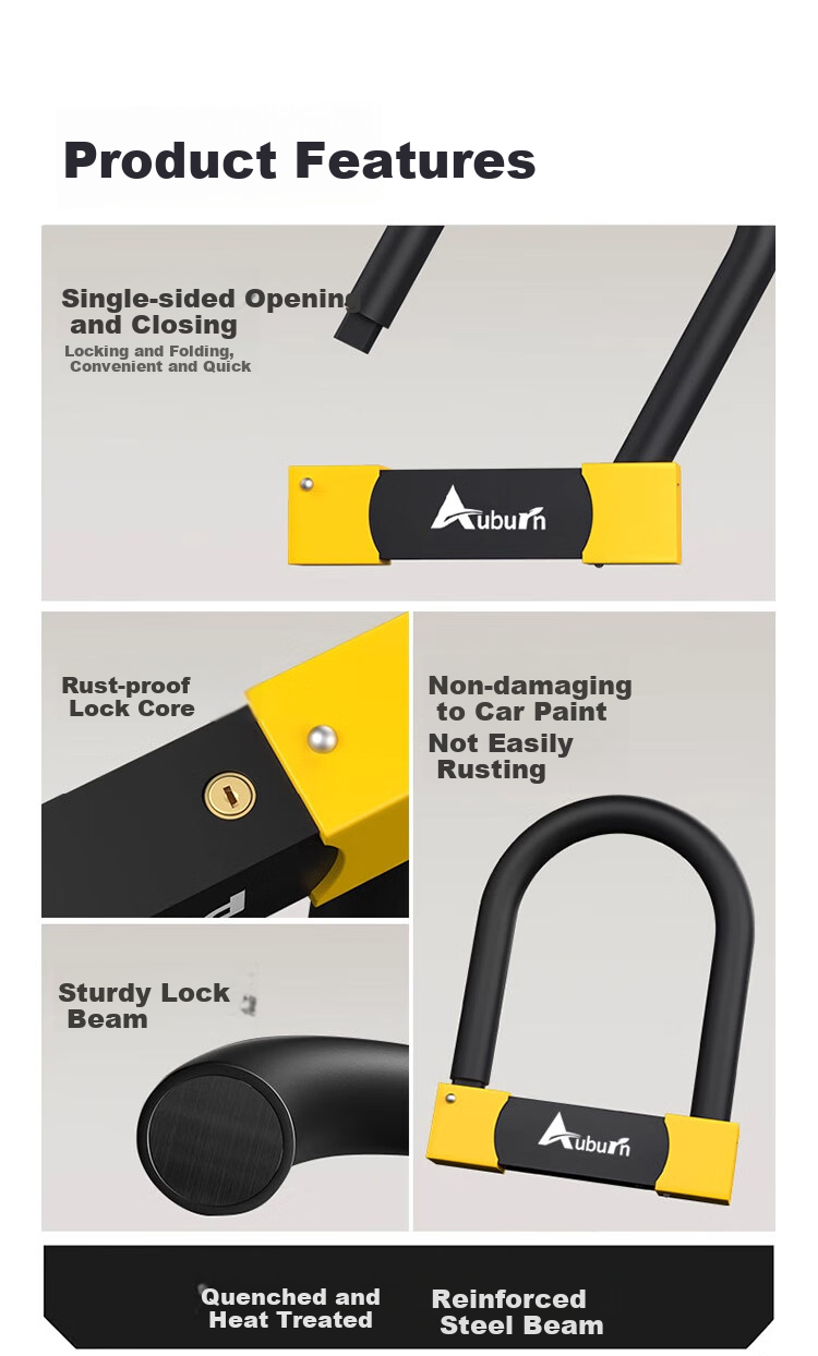 Aoben Electric Bike Lock, Motorcycle Lock, Bicycle Lock, Glass Door Lock U-Shaped Lock 709 Yellow 5