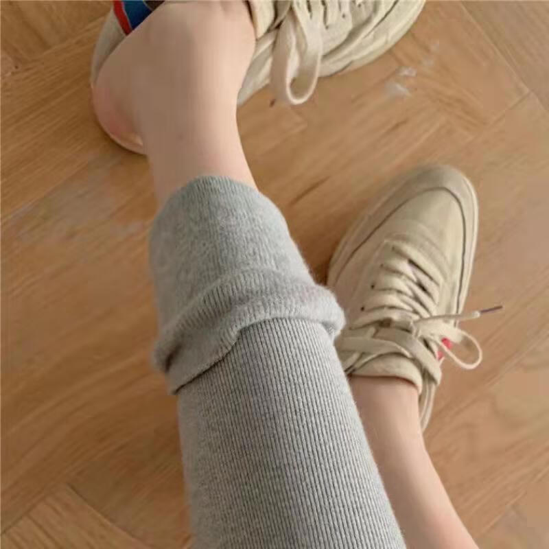 LangSha Women's Autumn Fleece-Lined Slim Fit High Waist Stretchy Sports Versatile Thin Warm Leggings Light Gray