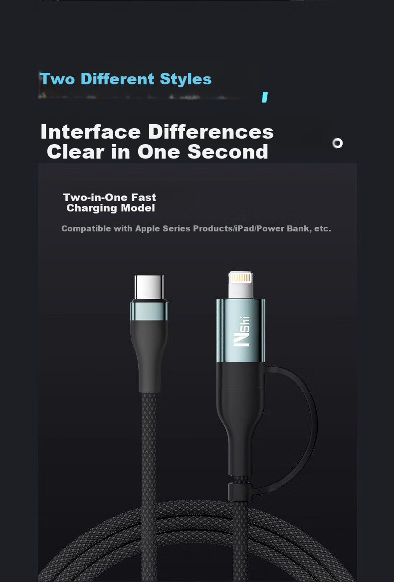Nengshi Four-In Charging Cable, Type-C Data Cable, PD Dual-Head Fast Charging, Suitable for Apple IPhone, Huawei, Xiaomi IPad/tablet/laptop, 1.5 Meters 12