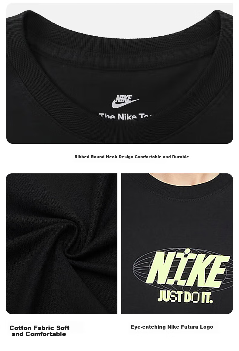 NIKE Spring And Summer Men's Short-Sleeve Round Neck T-Shirt, Sporty Casual, Simple And Fashionable, FZ5398-010, Black, Size M 4