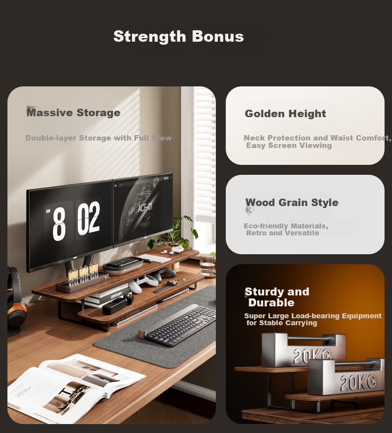 Brateck Beihu Dual-Layer Monitor Riser Stand Desktop Computer Stand Laptop Stand G700S Brown 2