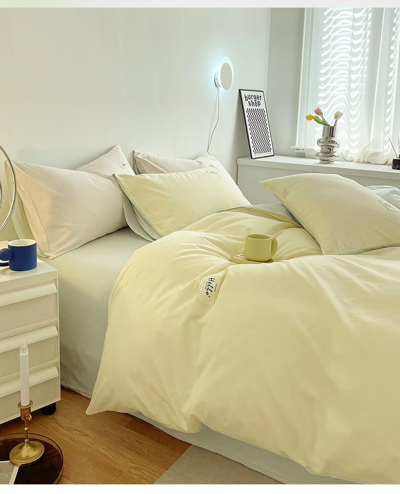 Hodo Pure Cotton Duvet Cover Single Piece Xinjiang Full Cotton Thickened Double Dormitory Quilt Cover 200*230cm Beige + Bean Green 1
