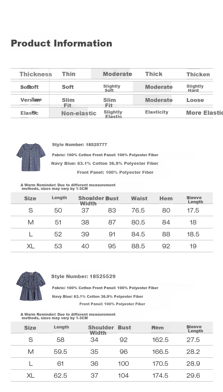 INMAN French Plaid Dress Summer Women's Versatile Puff Sleeve A-Line Skirt Navy Blue S 7