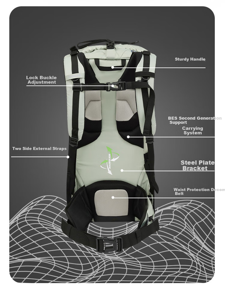 TOREAD Hiking Backpack, Outdoor Trekking Professional Rucksack, Waterproof Breathable Shoulder Bag, 40L Large Capacity Travel Bag, Rock Grass Gree 10