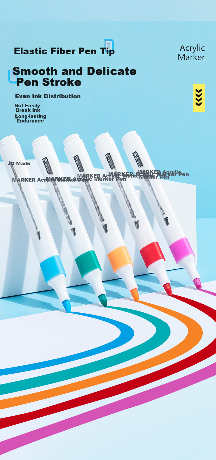 JD Original [Popular Product] 12-Color Acrylic Markers, Quick-Drying for Students, Non-Translucent Paper, Non-Translucent Color, Ergonomic Watercolor Pens, Washable on Skin, PP Boxed Drawing Pens with Layering And Highlighting Functio 3