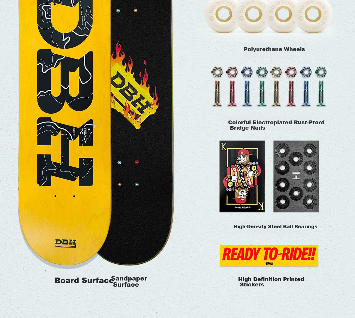 DBH Skateboard, Professional Board for Beginners, Children And Adults, Boys And Girls Aged 6-12 Double-Warped Board, Unicorn Design, 8.0 Inches 7