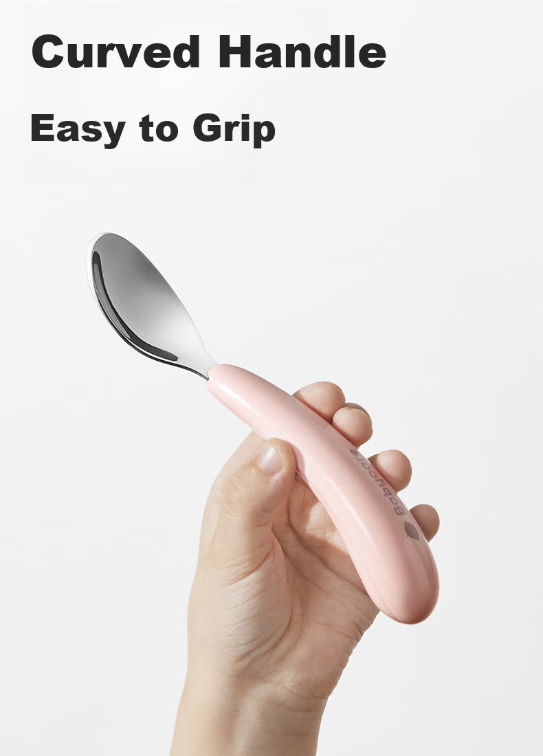 Babycare Children's Stainless Steel Fork And Spoon Set, Feeding Training Utensils for Infants, Portable Baby Cutlery, Weili Tei Pink 5