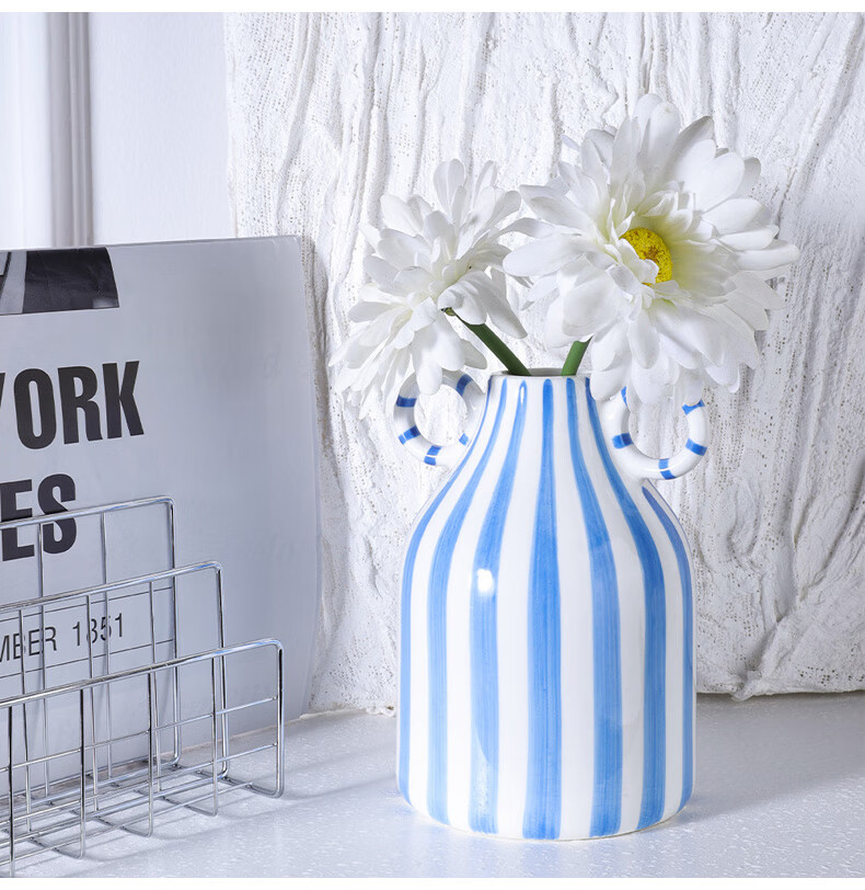 Mudingding Double-Ear Ceramic Art Vase, Nordic Cream Style, Hydroponic Flower Arrangement, Homestay Decoration, High-End Birthday Gift 1