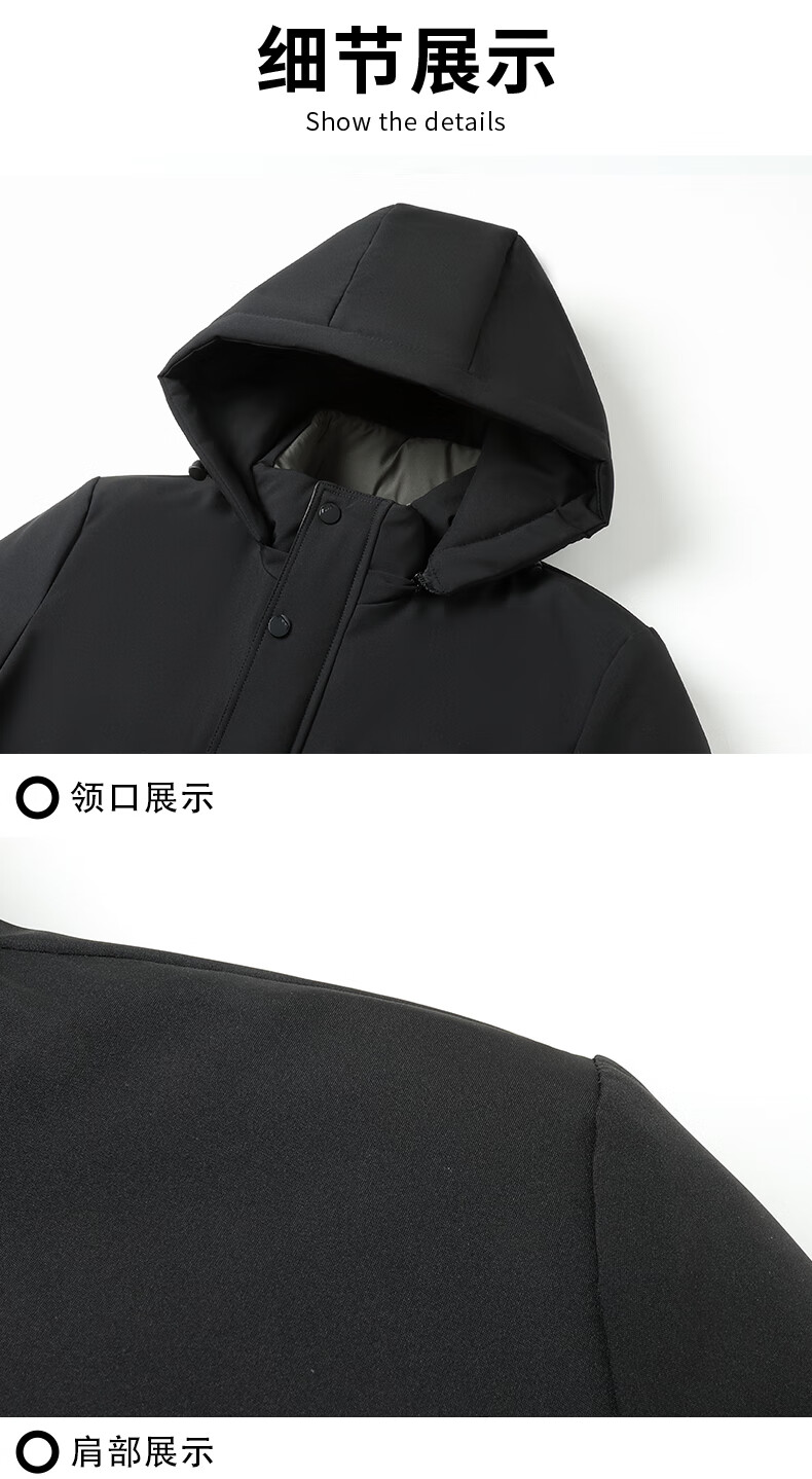 TUCANO Men's Winter Cotton Padded Jacket, Dad Style, Fleece Lined, Thickened Hooded Coat for Middle-aged and Elderly, Cold Resistant Clothing 7