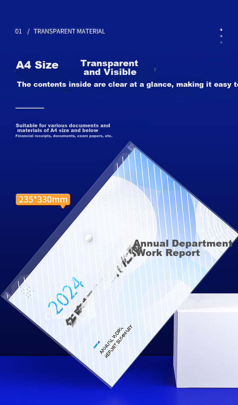 GuangBo 3c Digital All-Net Low Price, 50-Pack A4 Button Closure, Thickened Transparent Waterproof File Folder for Students, Exam Paper Storage, Subject Classification File Organizer, Office Supplies A6399 2