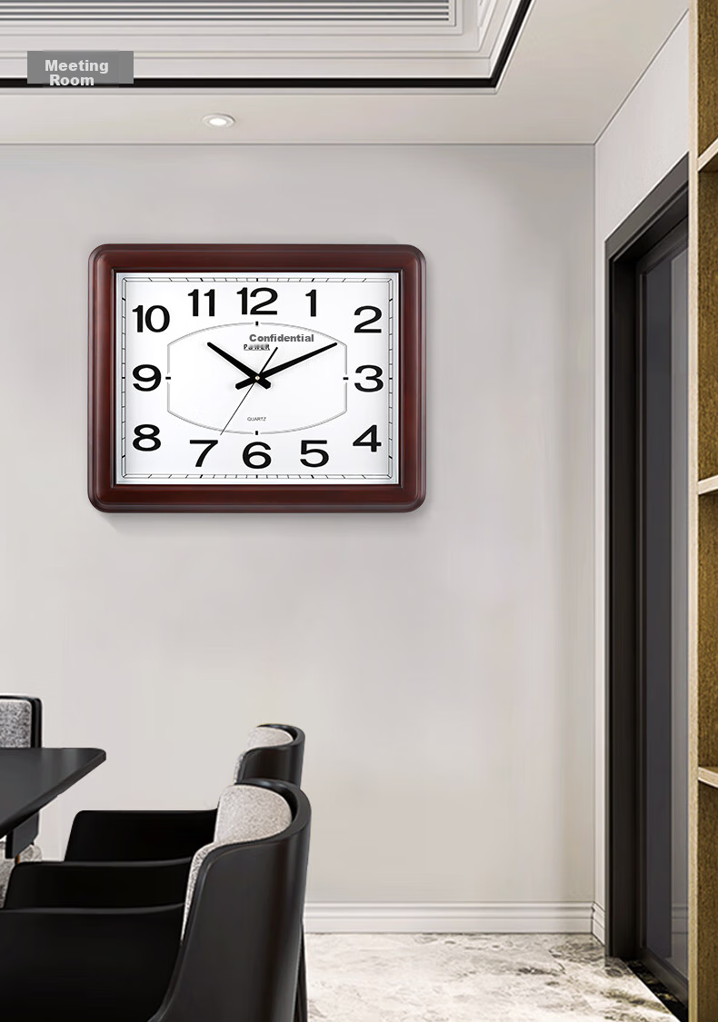 POWER Bawang Wall Clock, Length 54cm, Large Square Design for Living Room, Office Wall-Mounted, Chinese-Style Simple Wooden Wall Clock 1801CKS 9