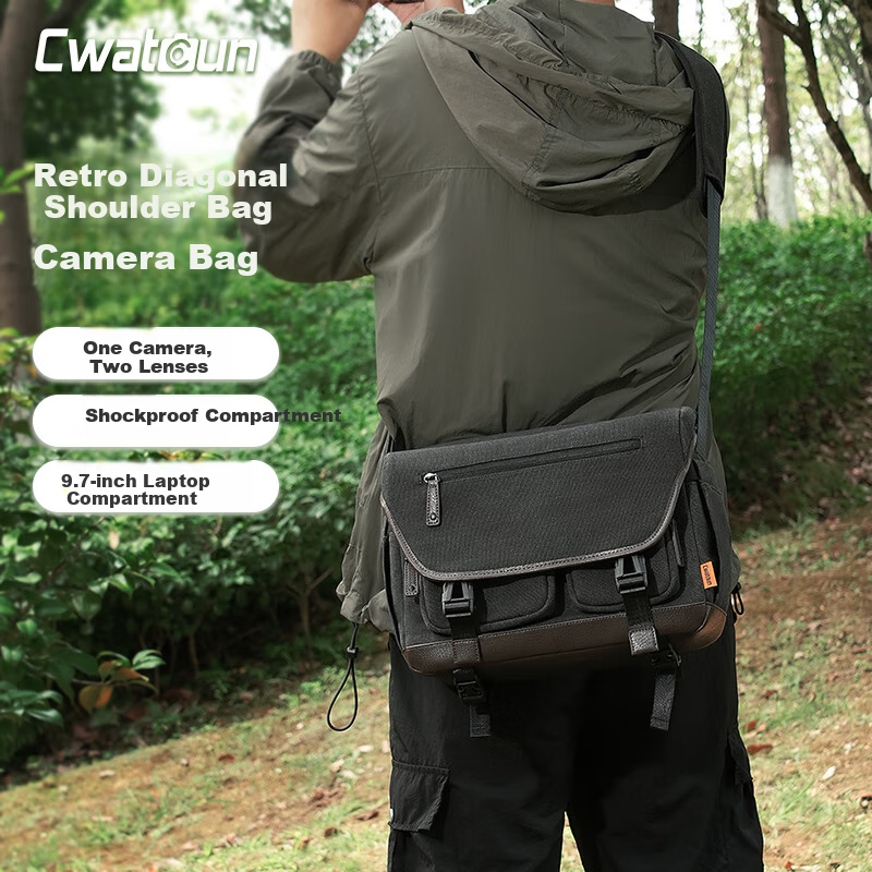 CWATCUN Vintage Shoulder Camera Bag, Large Capacity Crossbody Photography Backpack for Daily Commute And Travel