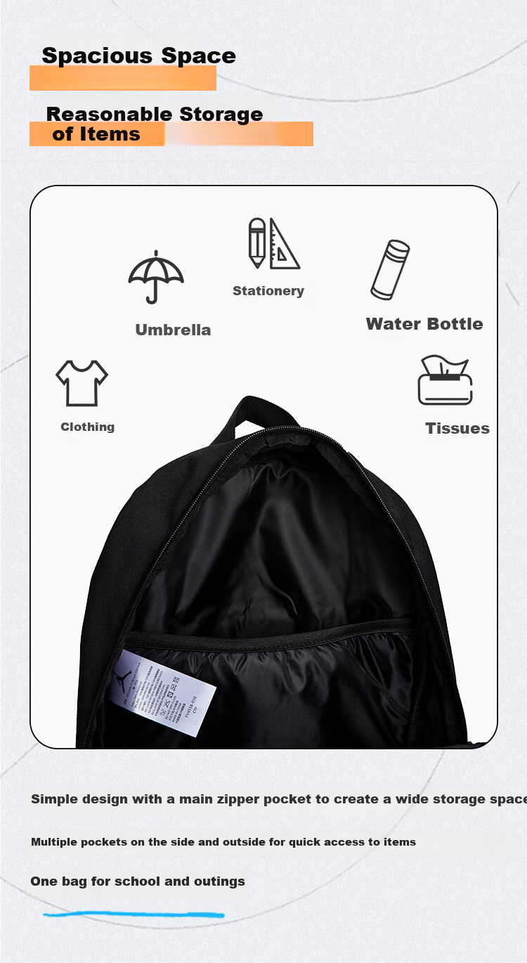 Jordan AJ Backpack for Men And Women, Large Capacity with Compartments, American Style Shoulder Bag 2