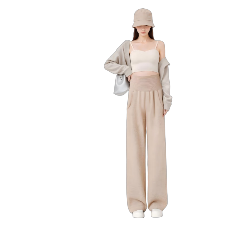 JOYNCLEON Maternity Pants Spring Summer Wide Leg Pants Comfortable Casual Maternity Wear Oatmeal L Jyk186430